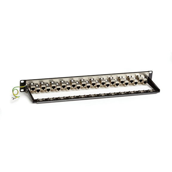 Black Box C6AFP70S-24 Cat6A Staggered Feed-Through Patch Panel, 1U 24-Port Shielded