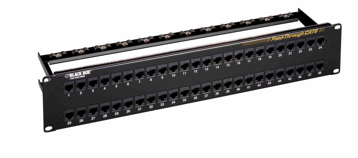 Black Box JPM820A Cat6 Feed-Through Patch Panel, 2U 48-Port Unshielded