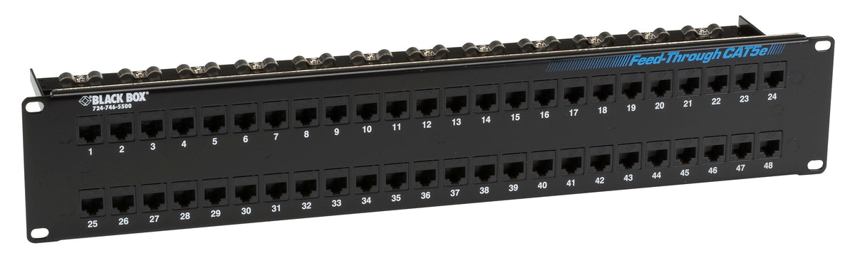 Black Box JPM810A-R2 Cat5e Feed-Through Patch Panel, 2U 48-Port Unshielded